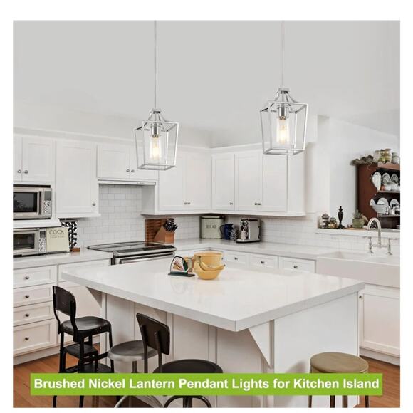 Brushed Nickel Lantern Pendant Light – Adjustable Height, - Picture 2 of 9